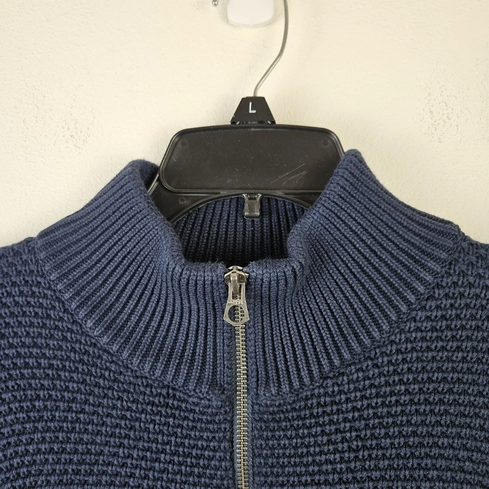J.CREW Cotton half-zip sweater in rustic moss stitch Size Medium Navy - Picture 5 of 9